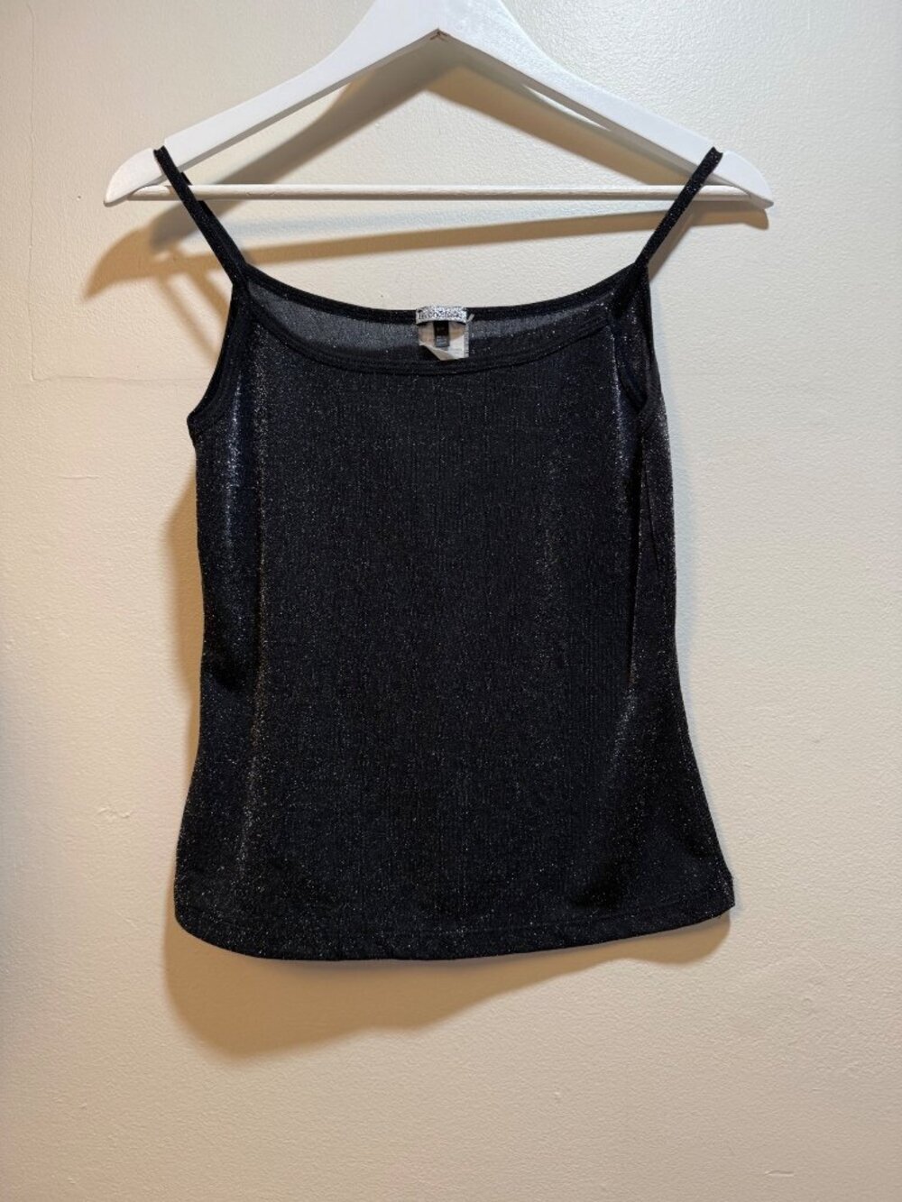 Le Château Womens Black Glittery Spaghetti Strap Camisole Top M Vintage